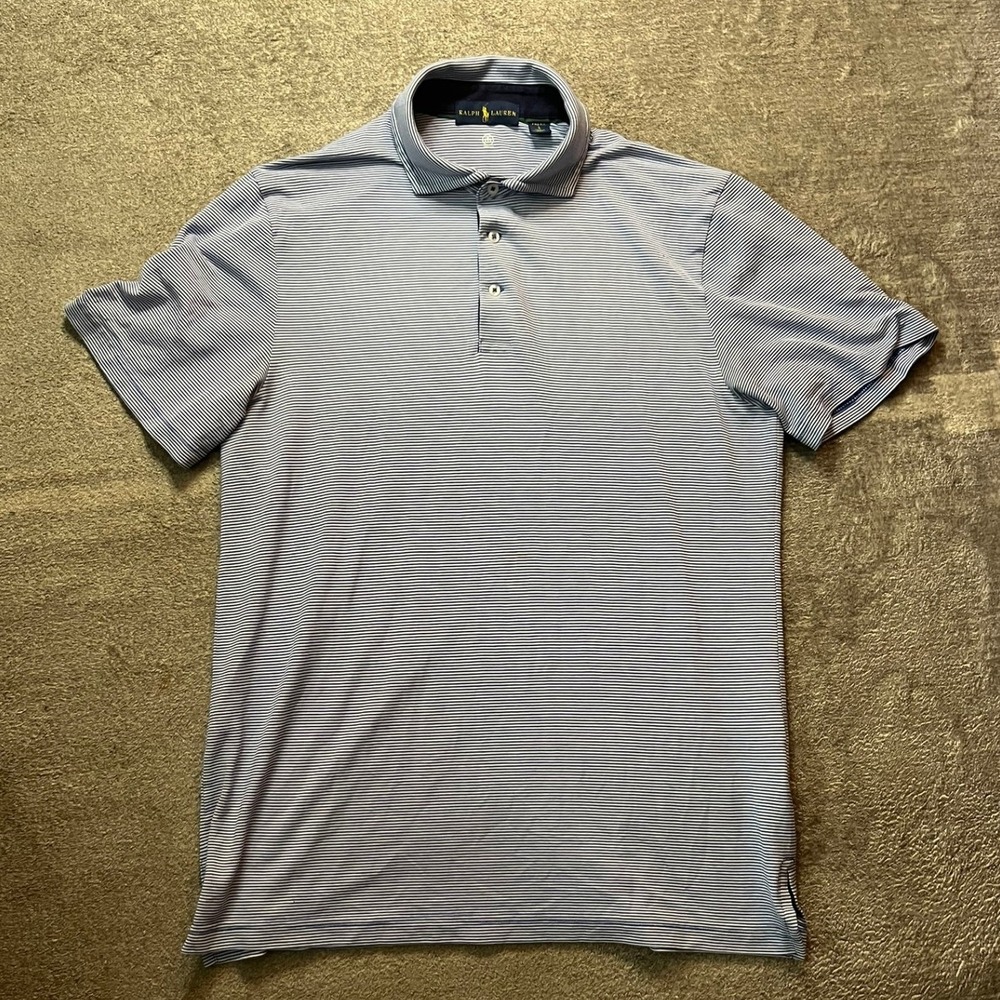 Ralph Lauren Pro Fit Mens Blue White Striped Wicking Performance Polo Shirt L